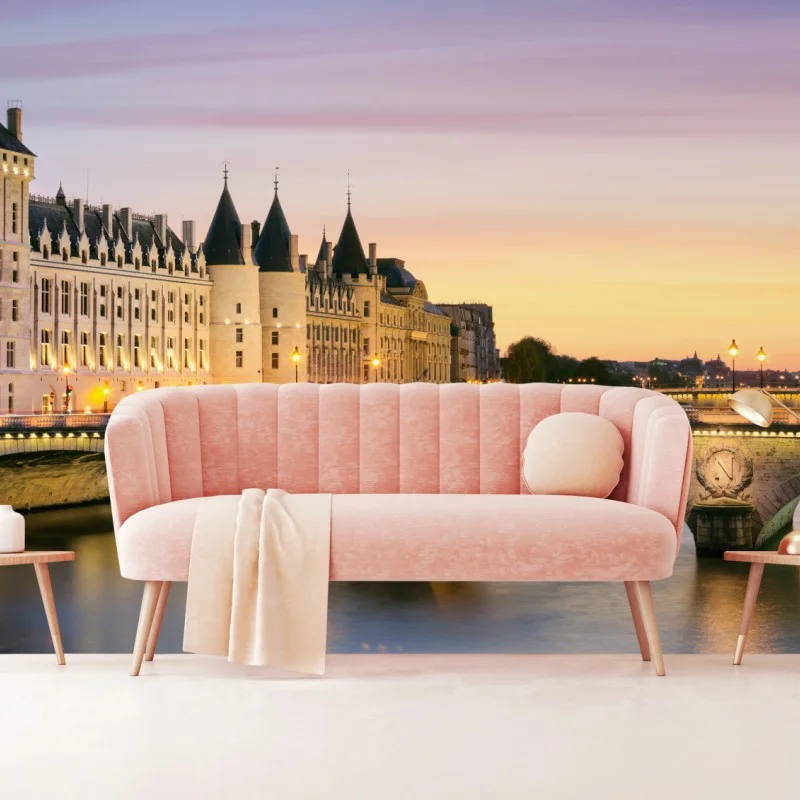 Wall mural Paris sunset over the historic bridge