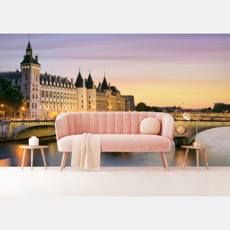 Wall mural Paris sunset over the historic bridge • Wallissimo®
