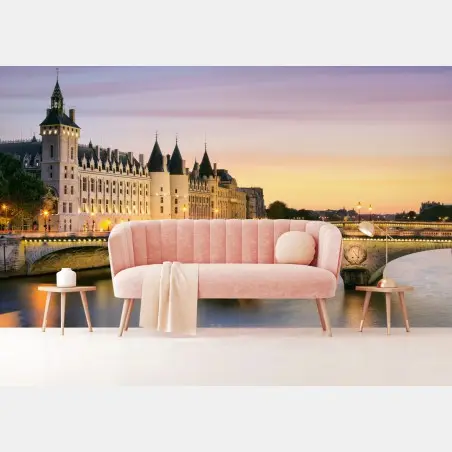 Wall mural Paris sunset over the historic bridge • Wallissimo®