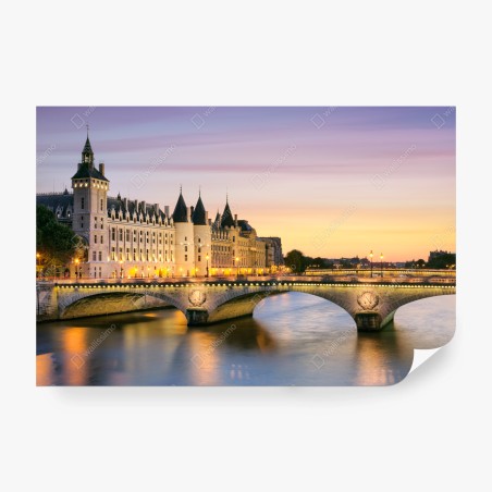 Wall mural Paris sunset over the historic bridge • Wallissimo®