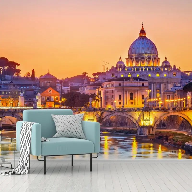Wall mural sunset over St. Peter's and the Tiber