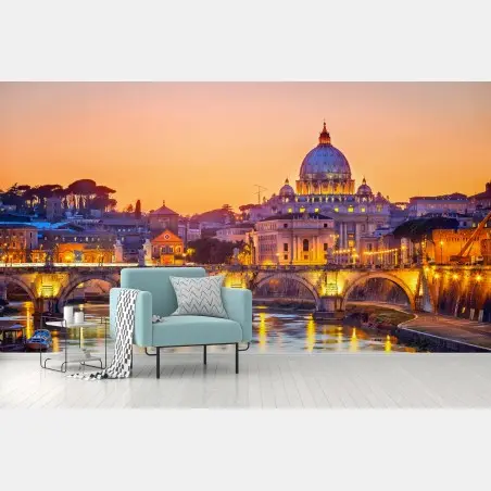 Wall mural sunset over St. Peter's and the Tiber • Wallissimo®