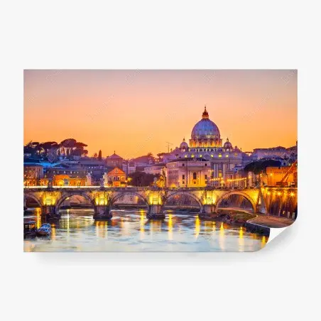 Wall mural sunset over St. Peter's and the Tiber • Wallissimo®