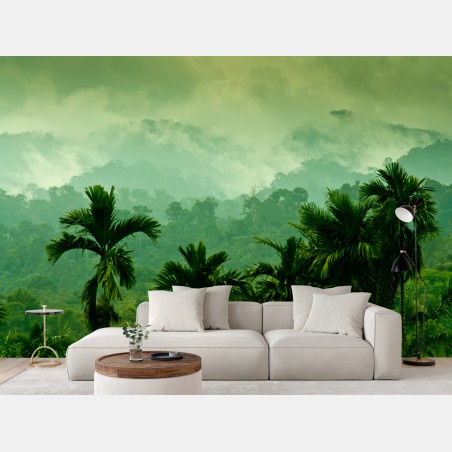Wall mural misty tropical jungle landscape • Wallissimo®