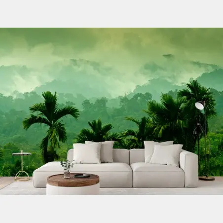 Wall mural misty tropical jungle landscape • Wallissimo®