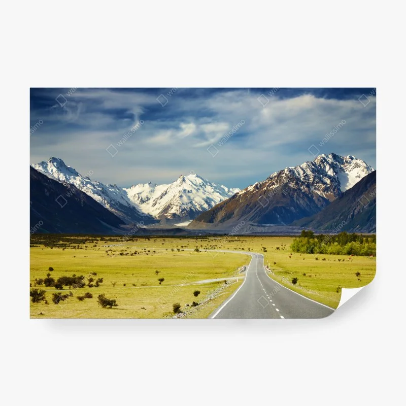 Wall mural road to the Southern Alps, New Zealand