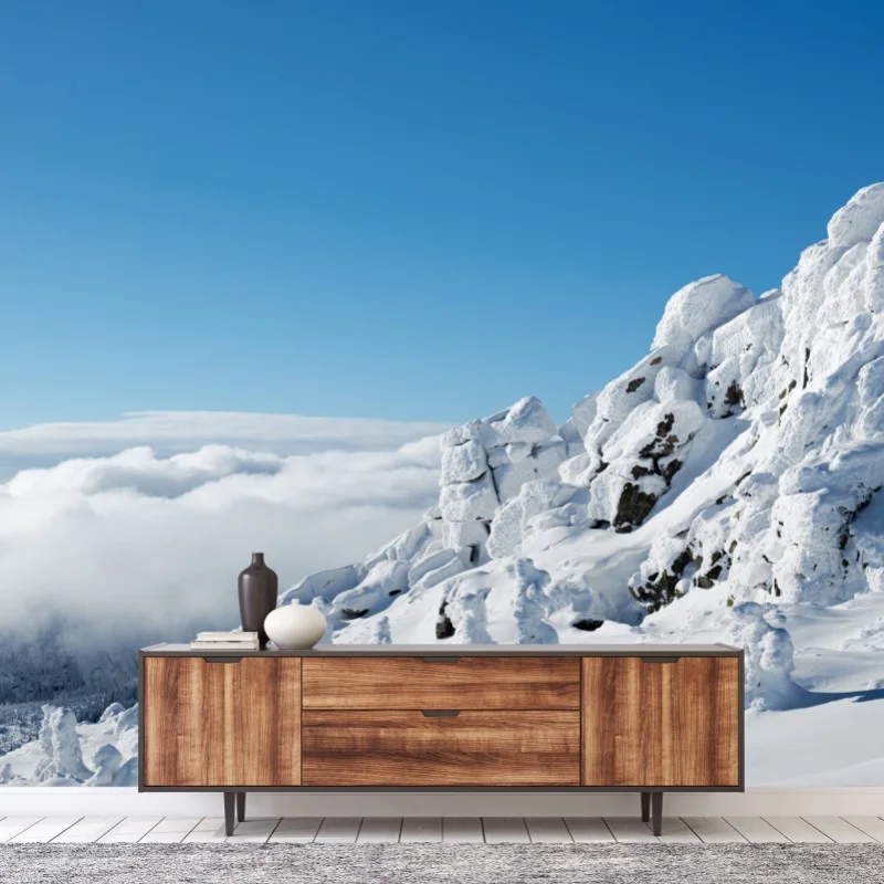 Wall mural serene snowy mountain landscape