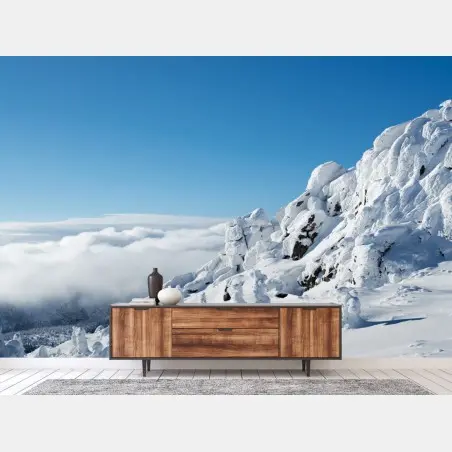Wall mural serene snowy mountain landscape • Wallissimo®