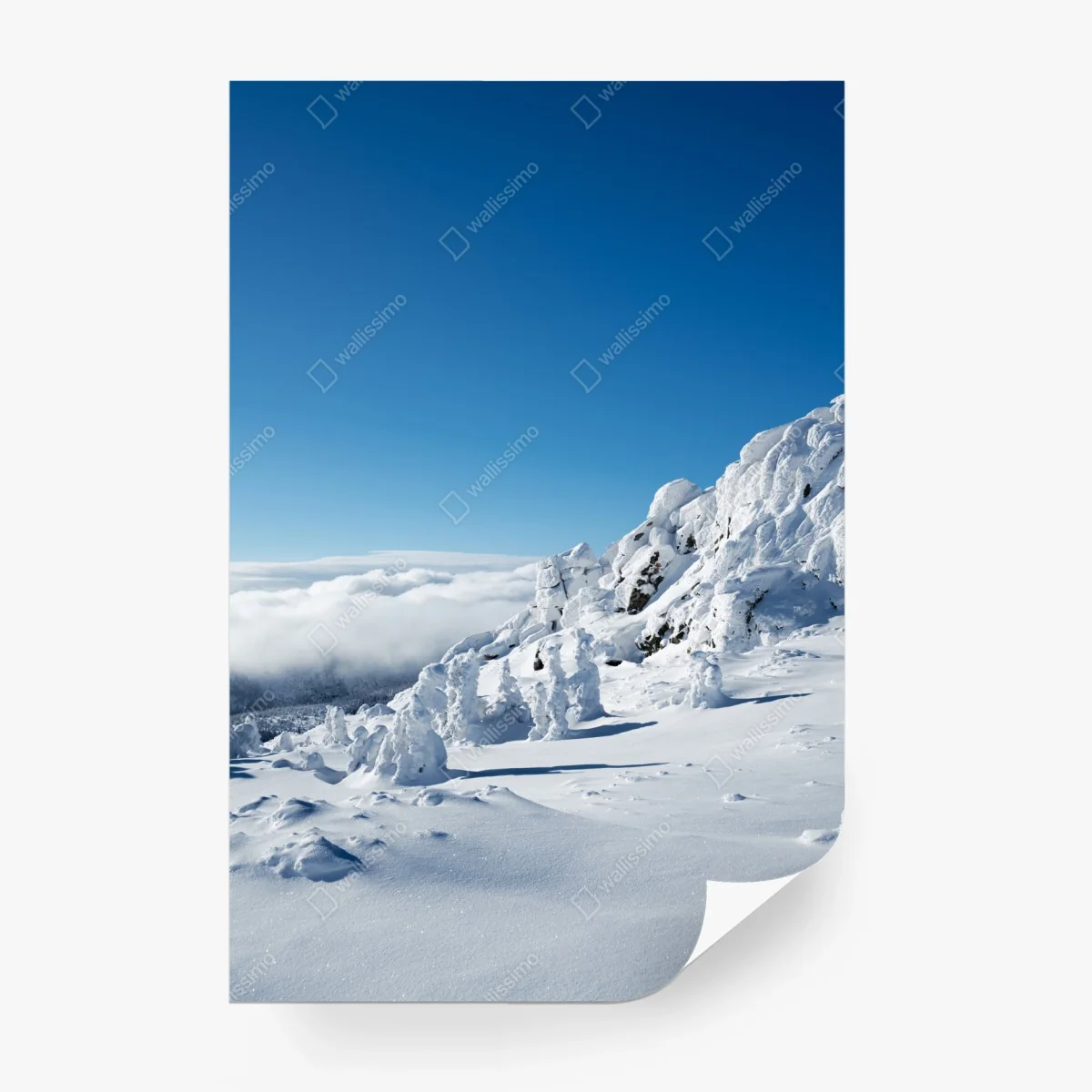 Wall mural serene snowy mountain landscape • Wallissimo® Wall mural serene snowy mountain landscape • Wallissimo®