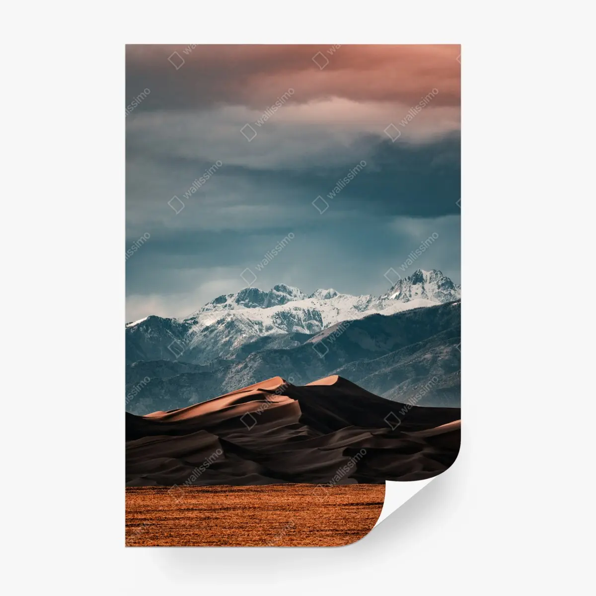 Wall mural desert dunes beneath snowy peaks • Wallissimo®