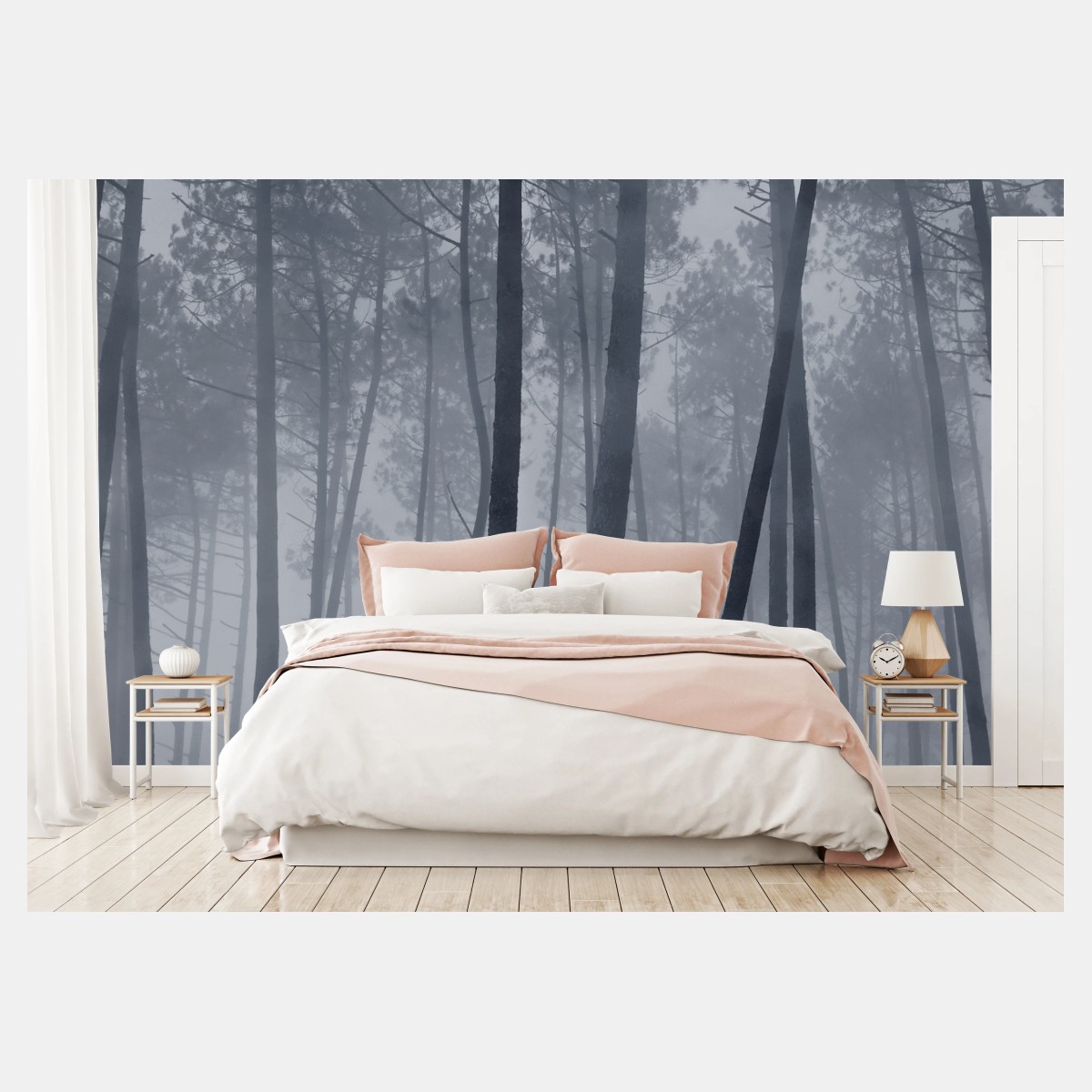 Wall mural misty pine forest at night • Wallissimo®