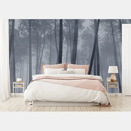 Wall mural misty pine forest at night • Wallissimo®