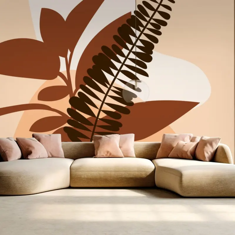Wall mural earthy abstract botanical leaves