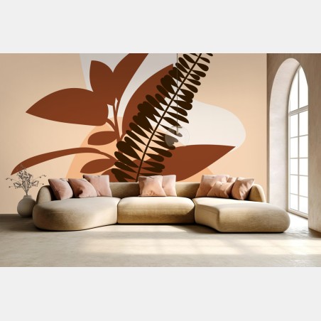 Wall mural earthy abstract botanical leaves • Wallissimo®