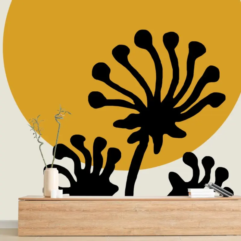 Wall mural minimal botanical silhouette with sun • Wallissimo®