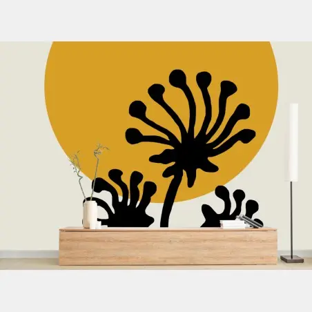 Wall mural minimal botanical silhouette with sun • Wallissimo®