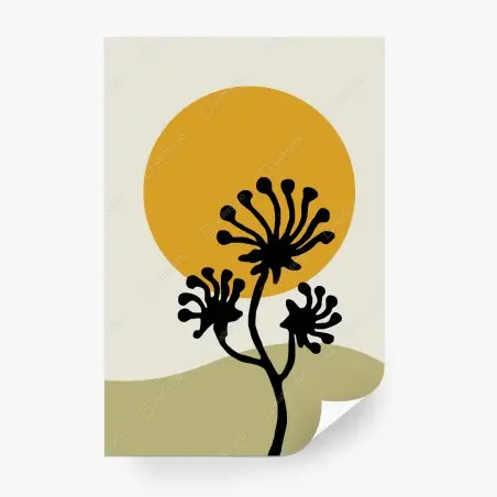 Wall mural minimal botanical silhouette with sun • Wallissimo®