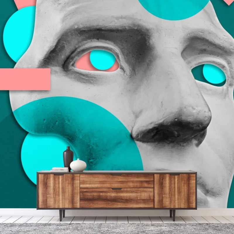 Wall mural abstract classical mask in teal and pink