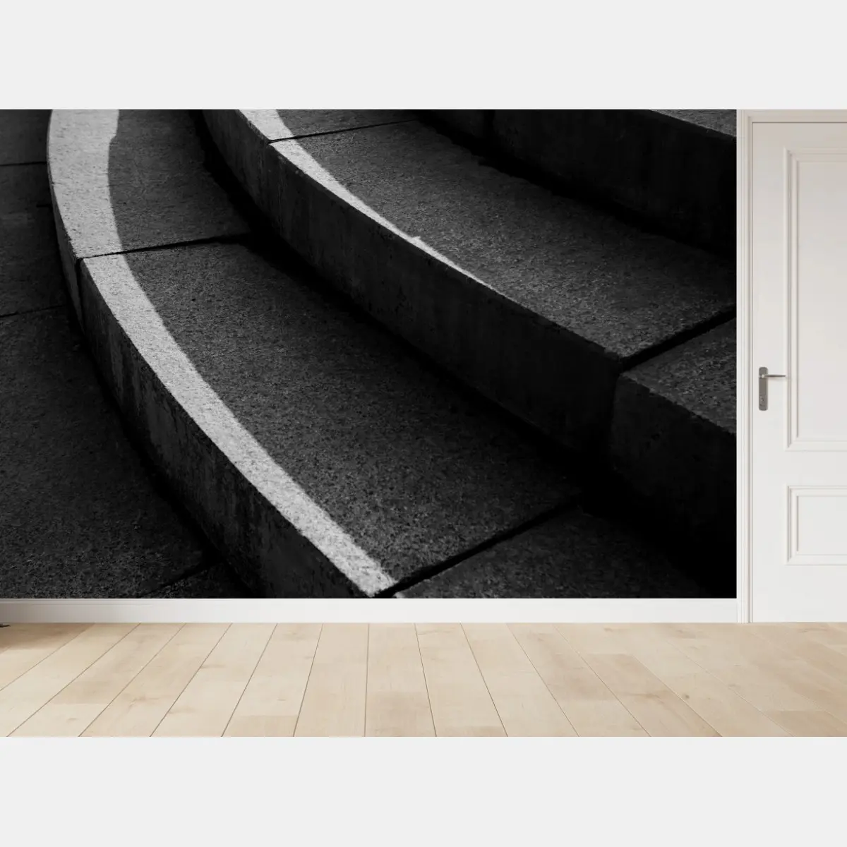 Wall mural curved concrete staircase in shadow • Wallissimo®