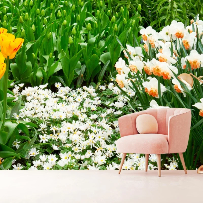 Wall mural vibrant spring flower garden • Wallissimo®