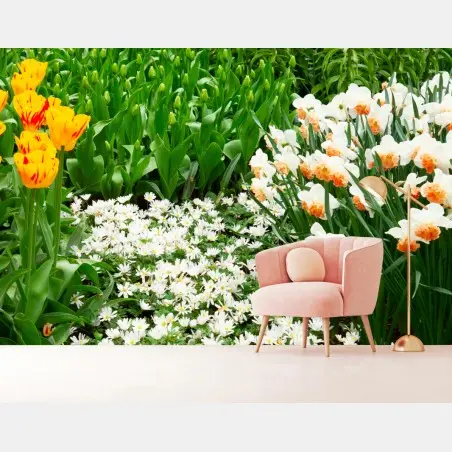 Wall mural vibrant spring flower garden • Wallissimo®