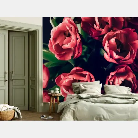 Wall mural moody pink tulip bouquet • Wallissimo®