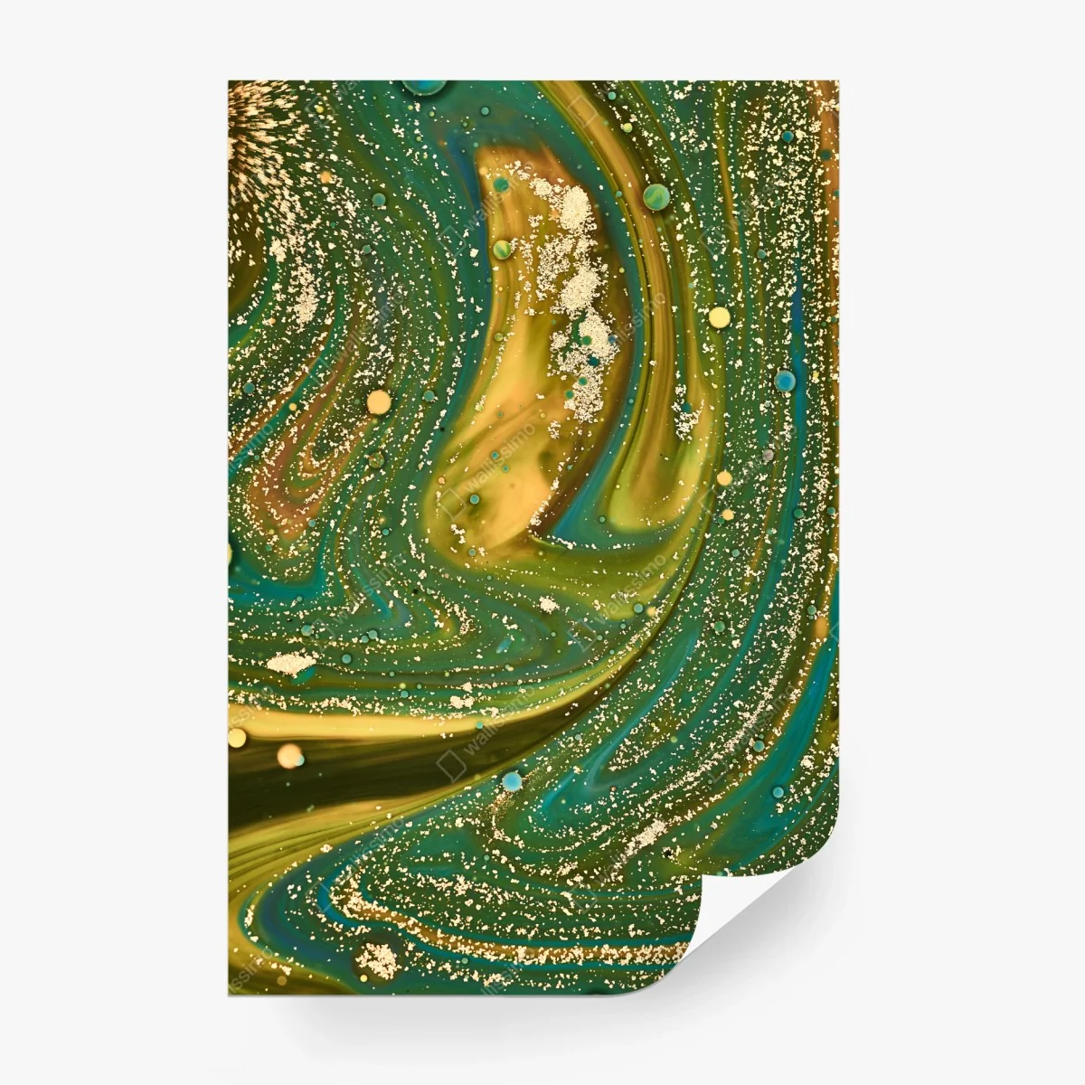 Wall mural green and gold fluid marble art print ⁕ Wallissimo®