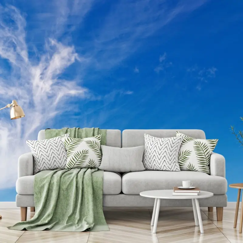 Wall mural serene meadow under blue sky