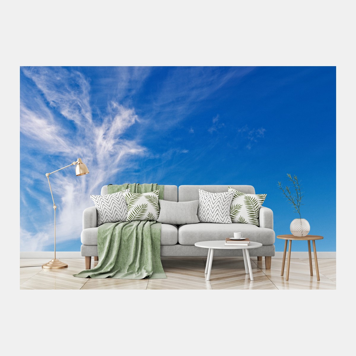 Wall mural serene meadow under blue sky • Wallissimo®