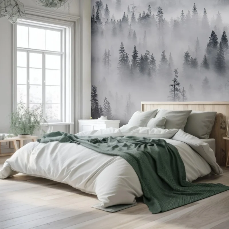 Wall mural mist-shrouded pine forest