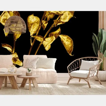 Wall mural golden roses on black • Wallissimo®