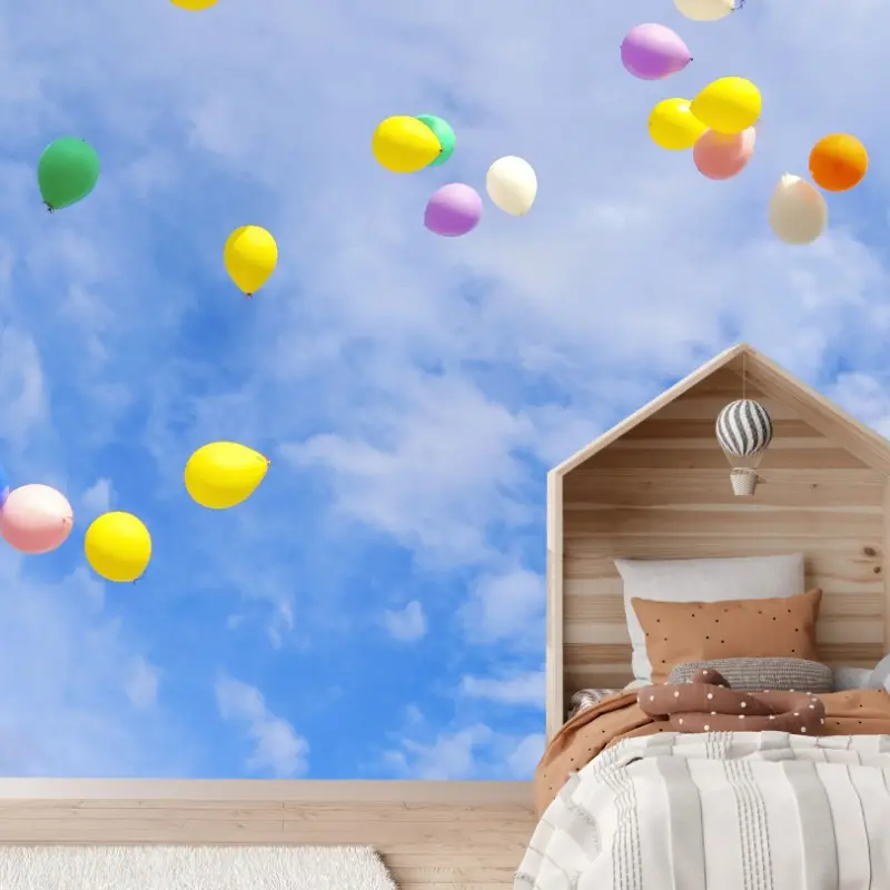 Wall mural colorful balloons drifting into the sky