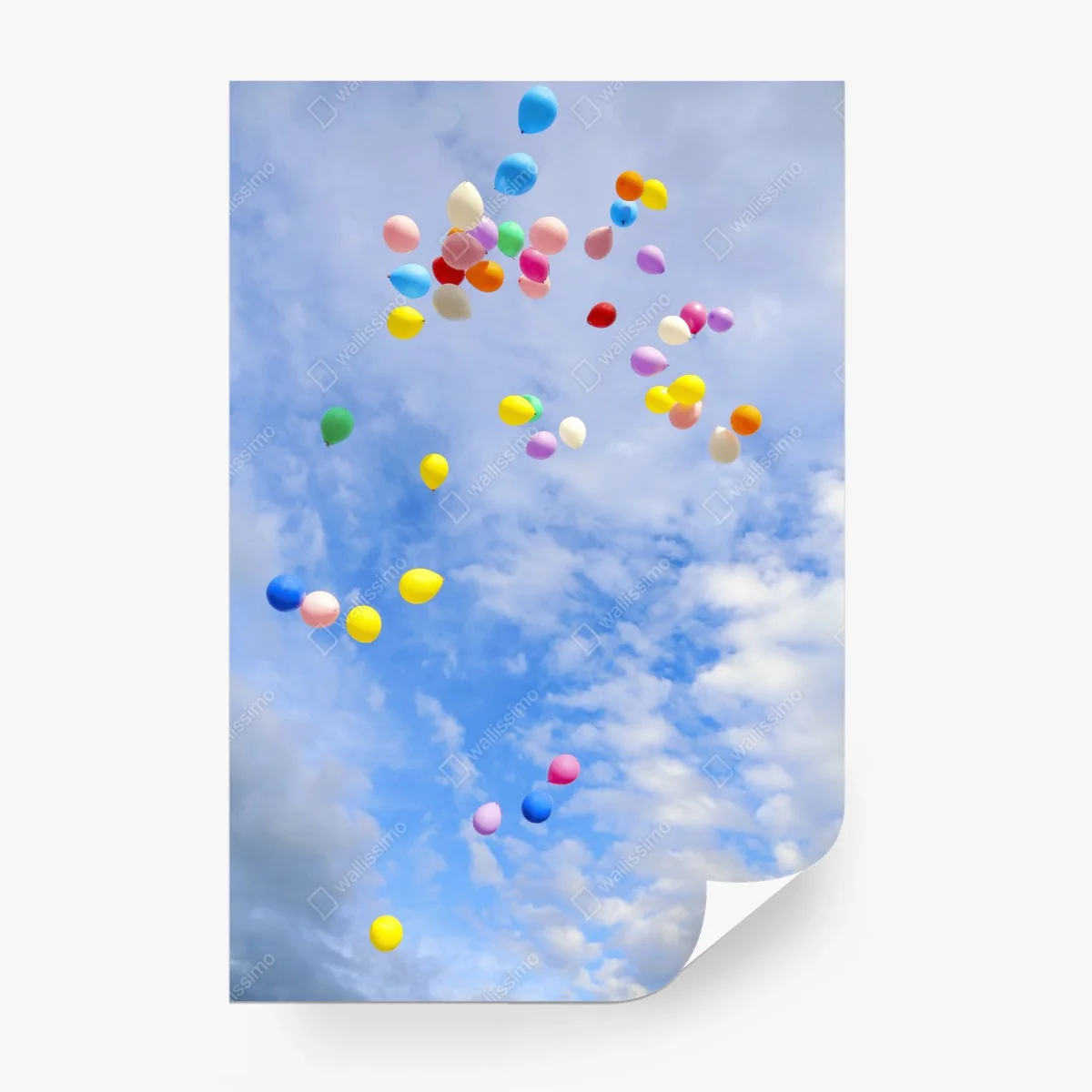 Wall mural colorful balloons drifting into the sky • Wallissimo®