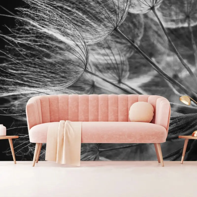Wall mural delicate dandelion seed head in monochrome