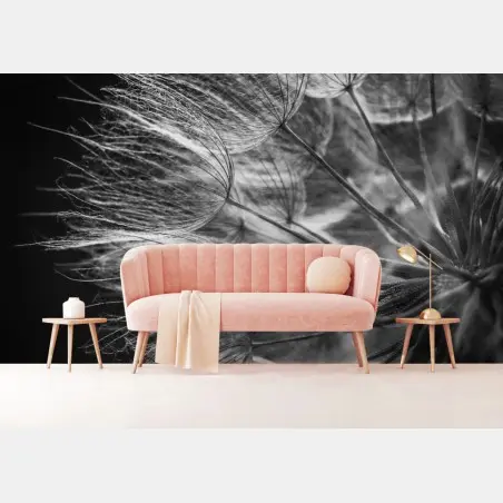 Wall mural delicate dandelion seed head in monochrome • Wallissimo®