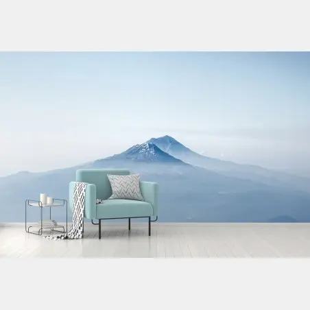 Wall mural misty blue mountain peaks • Wallissimo®