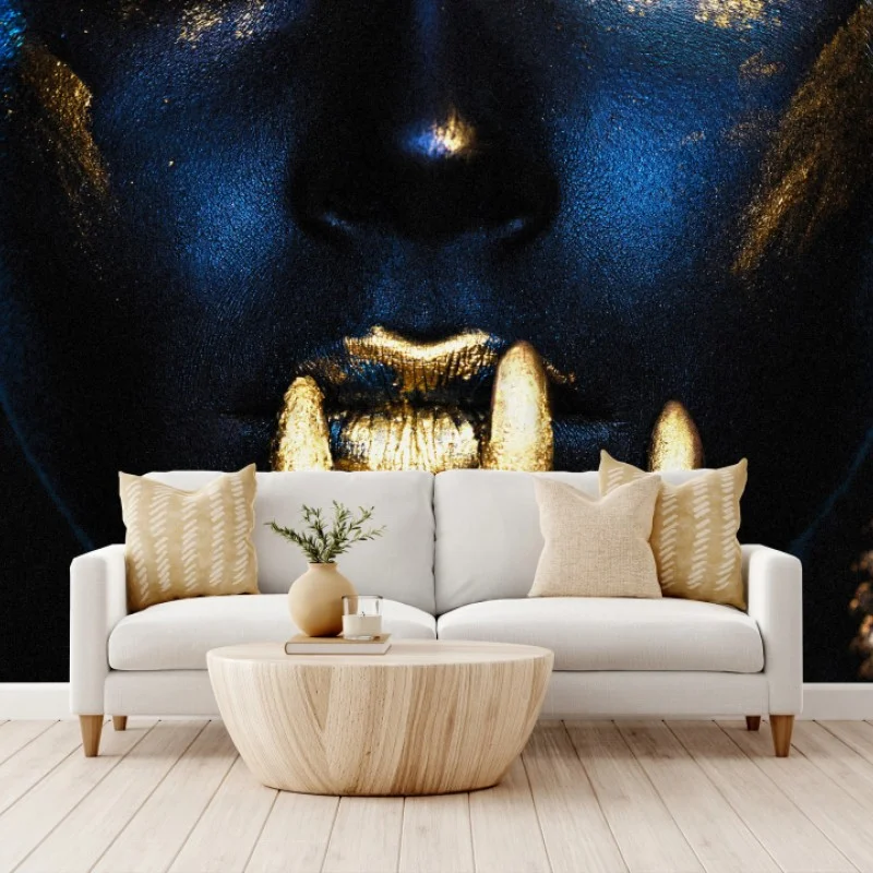 Wall mural midnight goddess with gold and sapphire body paint