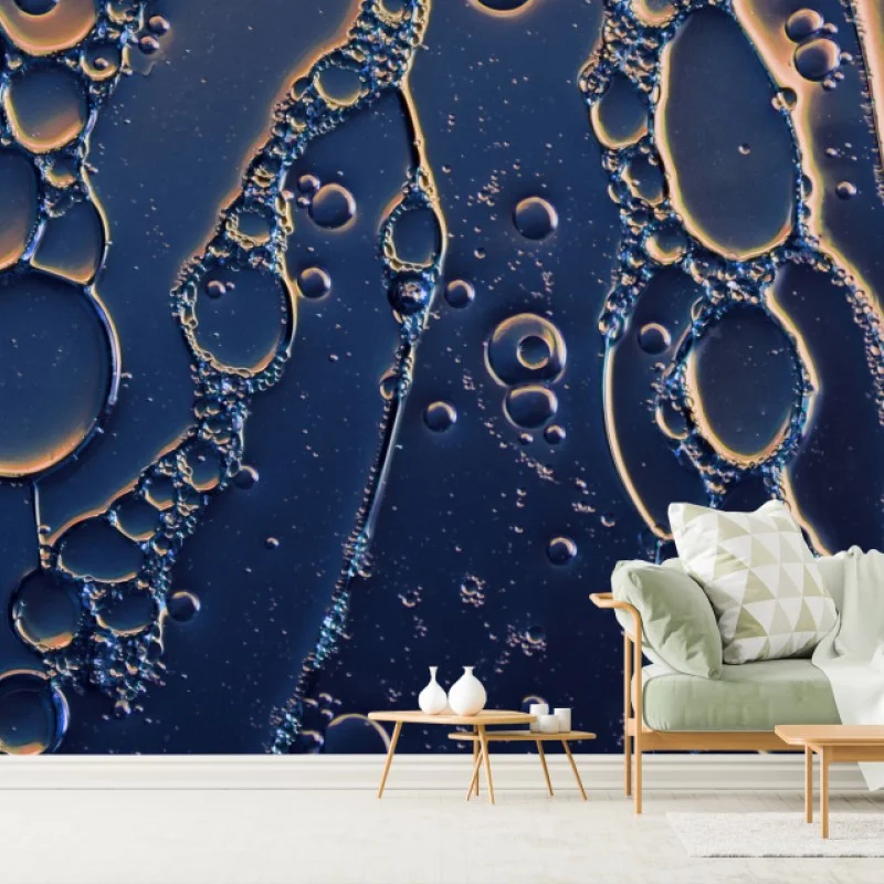 Wall mural blue and gold abstract bubbles ⁕ Wallissimo®