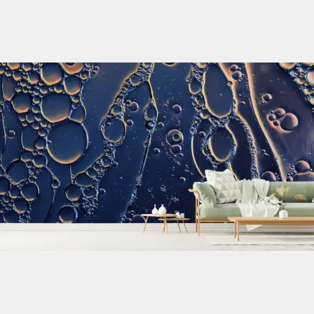 Wall mural blue and gold abstract bubbles • Wallissimo®