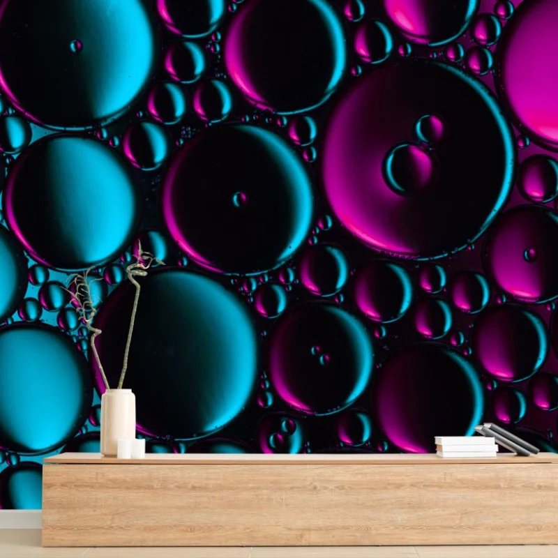 Wall mural turquoise and magenta bubble pattern