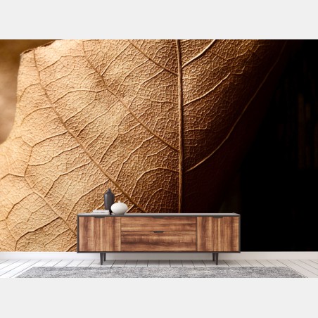 Wall mural textured dried leaf close-up • Wallissimo®