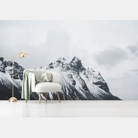 Wall mural serene snow-capped mountain seascape • Wallissimo®