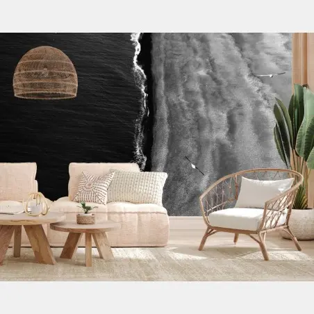 Wall mural aerial monochrome beach coastline • Wallissimo®