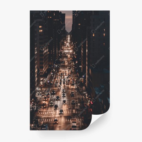 Wall mural Manhattan nighttime avenue • Wallissimo®