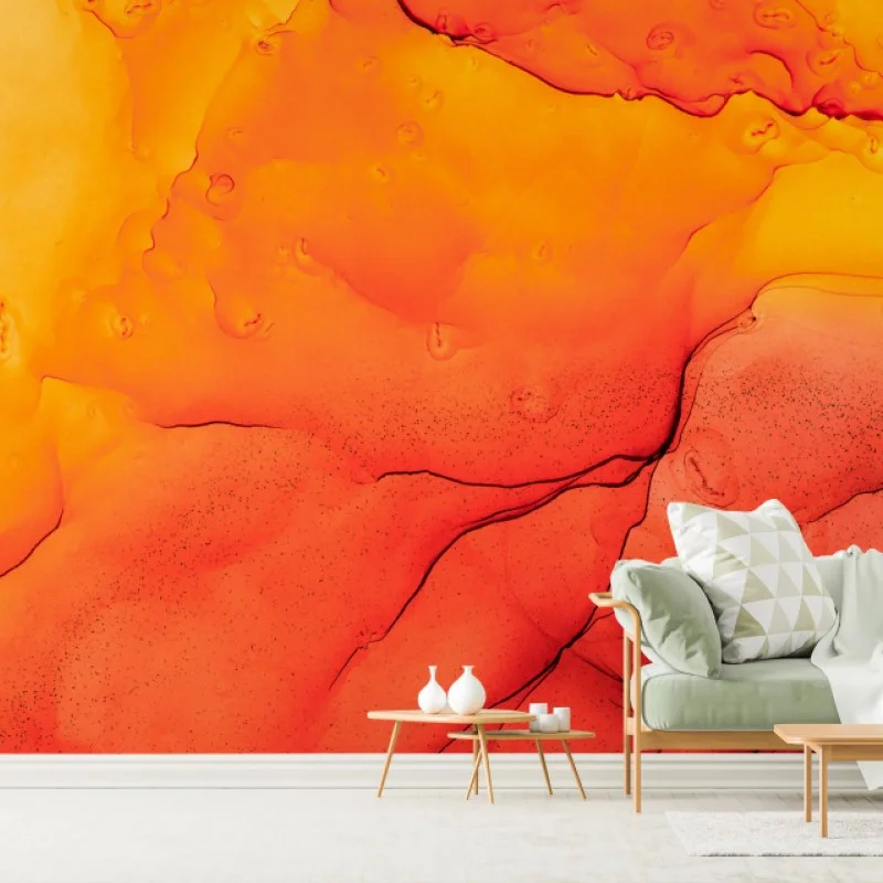 Wall mural vibrant orange alcohol ink abstract