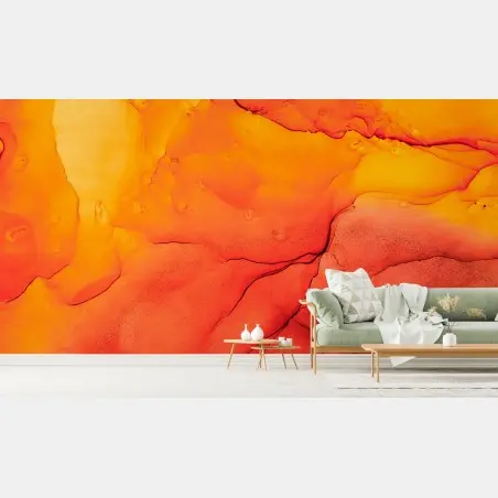 Wall mural vibrant orange alcohol ink abstract • Wallissimo®