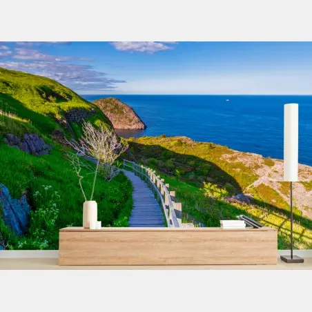 Wall mural coastal boardwalk overlooking blue ocean • Wallissimo®