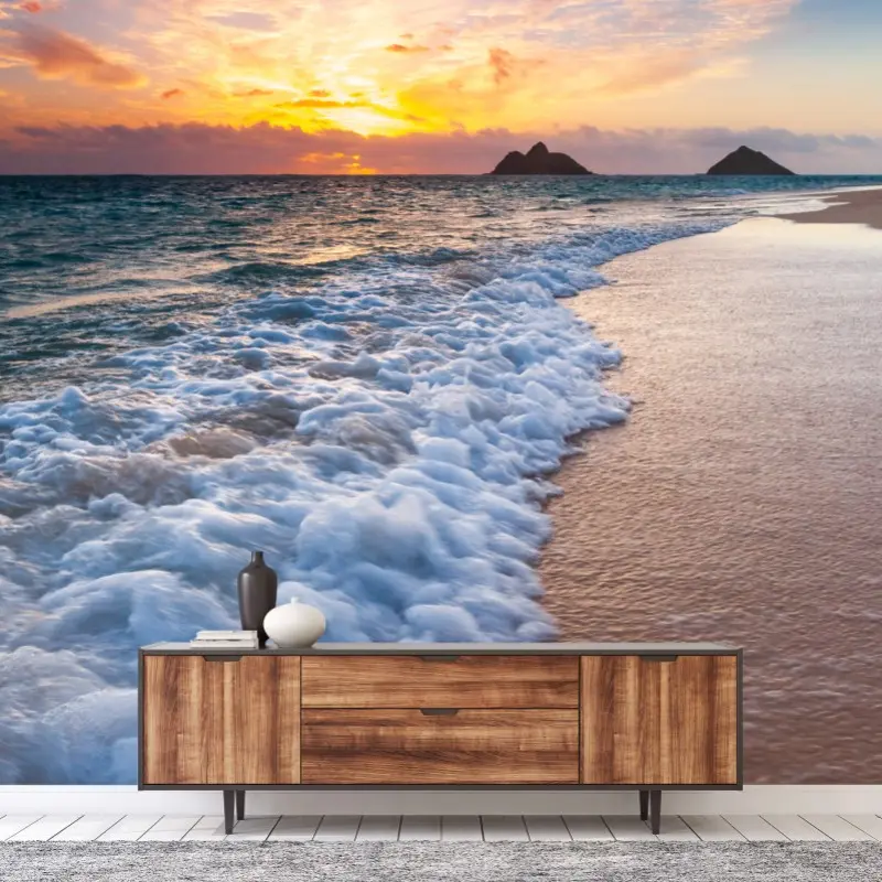 Wall mural serene sunrise over ocean shore