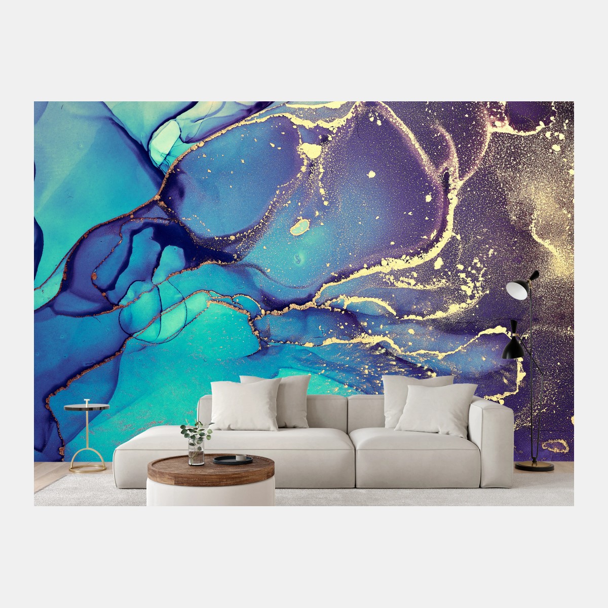 Wall mural turquoise and gold fluid marble • Wallissimo®