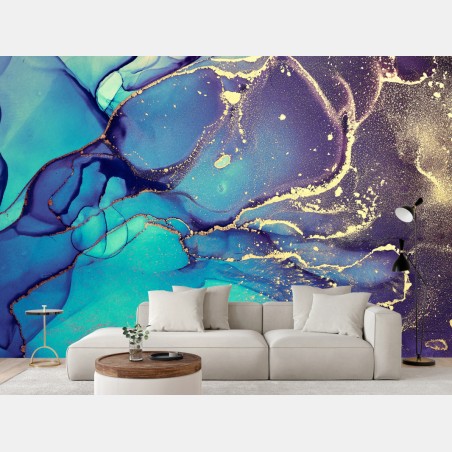 Wall mural turquoise and gold fluid marble • Wallissimo®